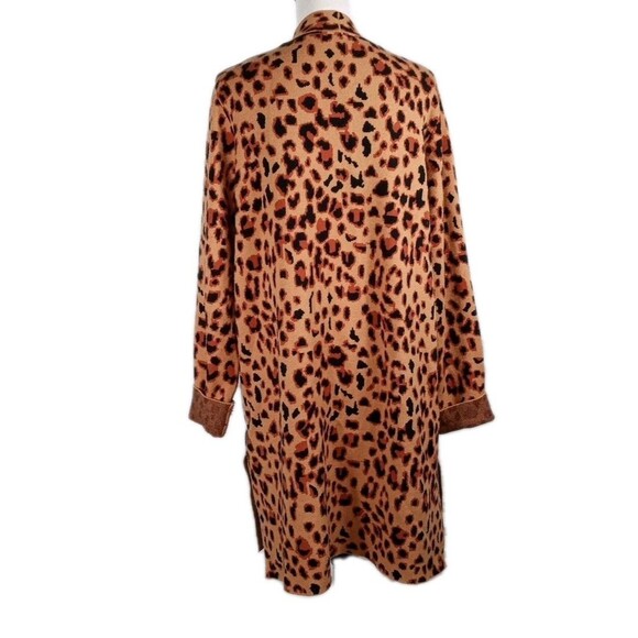 Rachel Zoe Leopard Print Duster Cardigan Sweater XL Open Front Pockets Cheetah - Picture 4 of 6